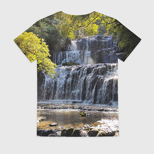 Женская футболка Водопад, солнечные лучи и лес / 3D-принт – фото 2