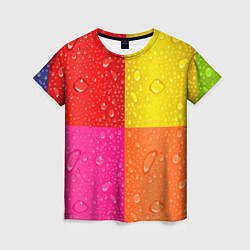Футболка женская Капли дождя на цветных подложках - паттерн, цвет: 3D-принт
