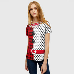 Футболка женская Костюм новогодний Клоун фольклор красный с белым, цвет: 3D-принт — фото 2