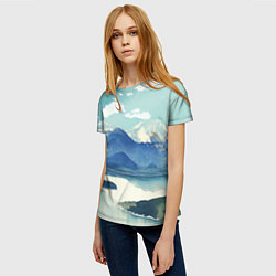 Футболка женская Река в горах - акварельный рисунок, цвет: 3D-принт — фото 2