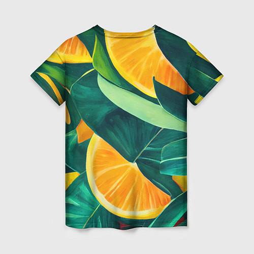 Женская футболка Листья монстеры и дольки апельсинов / 3D-принт – фото 2