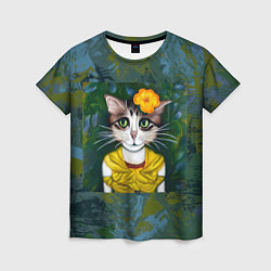 Женская футболка Грустная кошка Фриды Кало из нейросети