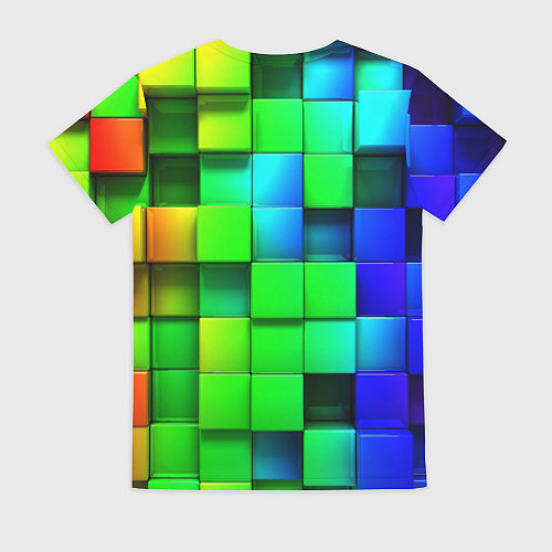 Женская футболка Цветные неоновые кубы / 3D-принт – фото 2
