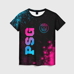 Футболка женская PSG - neon gradient: надпись, символ, цвет: 3D-принт