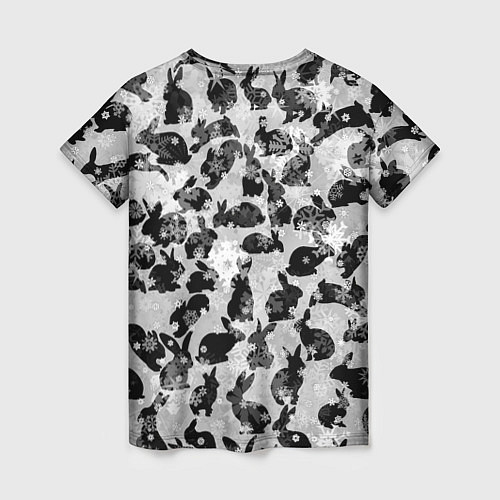 Женская футболка Черные новогодние кролики / 3D-принт – фото 2