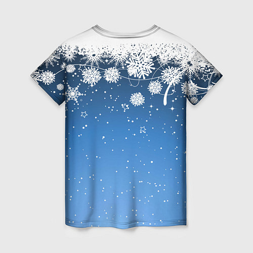 Женская футболка Снежный узор на синем фоне / 3D-принт – фото 2