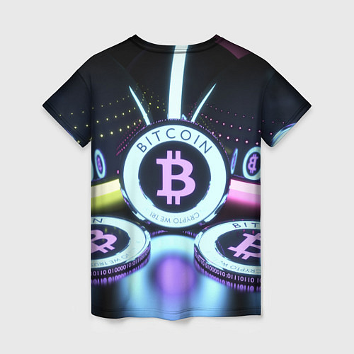 Женская футболка Неоновый светящийся биткоин / 3D-принт – фото 2