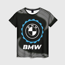 Футболка женская BMW в стиле Top Gear со следами шин на фоне, цвет: 3D-принт