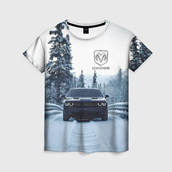 Женская футболка Dodge in winter forest