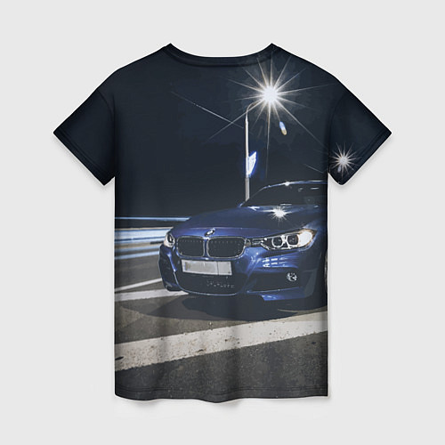 Женская футболка BMW на ночной трассе / 3D-принт – фото 2