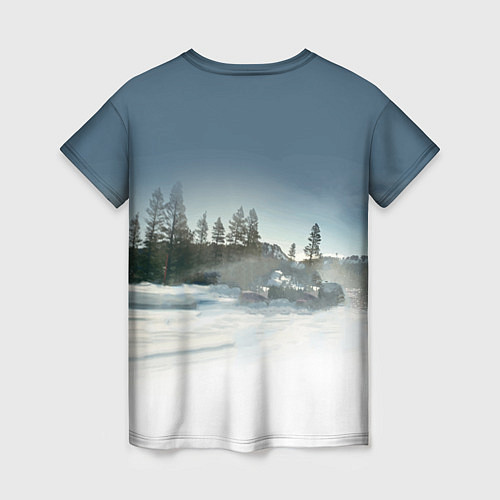 Женская футболка Крутая бэха мчится по лесной дороге / 3D-принт – фото 2