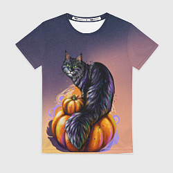 Футболка женская Кот на тыкве, цвет: 3D-принт