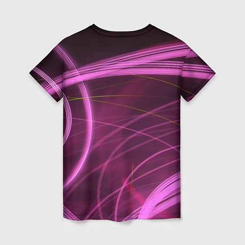 Женская футболка Абстрактные неоновые розовые линии во тьме / 3D-принт – фото 2