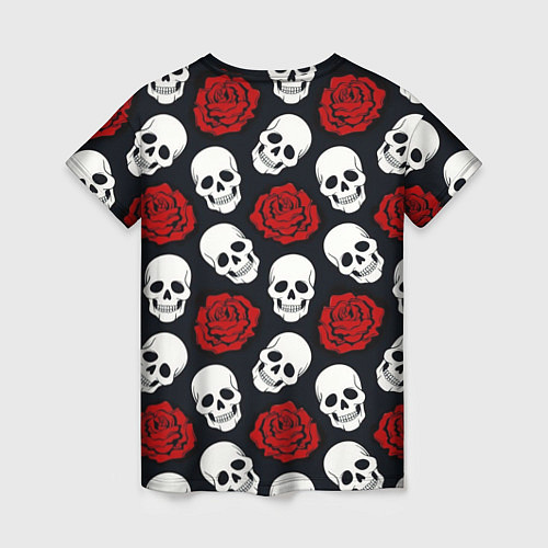 Женская футболка Весёлые черепки и розы / 3D-принт – фото 2