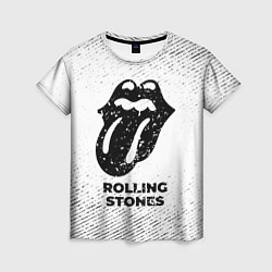 Женская футболка Rolling Stones с потертостями на светлом фоне