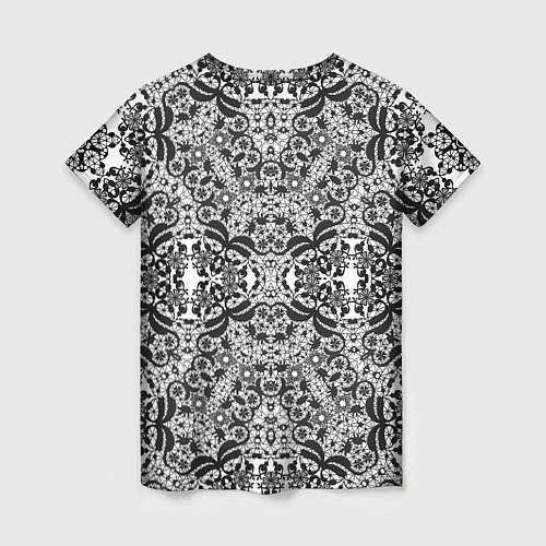 Женская футболка Черно-белый ажурный кружевной узор / 3D-принт – фото 2