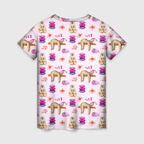 Женская футболка Сонный ленивец с подушками / 3D-принт – фото 2