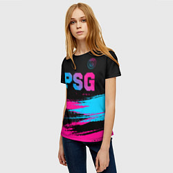 Футболка женская PSG - neon gradient: символ сверху, цвет: 3D-принт — фото 2