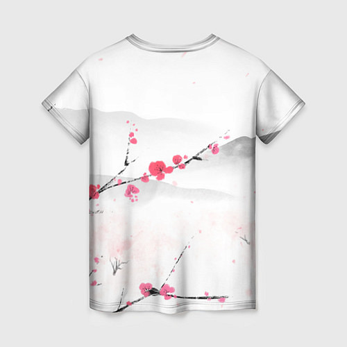 Женская футболка Японский пейзаж, начало весны / 3D-принт – фото 2