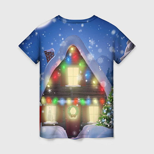 Женская футболка Праздничный новогодний дом с гирляндами / 3D-принт – фото 2