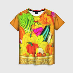 Футболка женская Плетеная корзина, полная фруктов и овощей, цвет: 3D-принт
