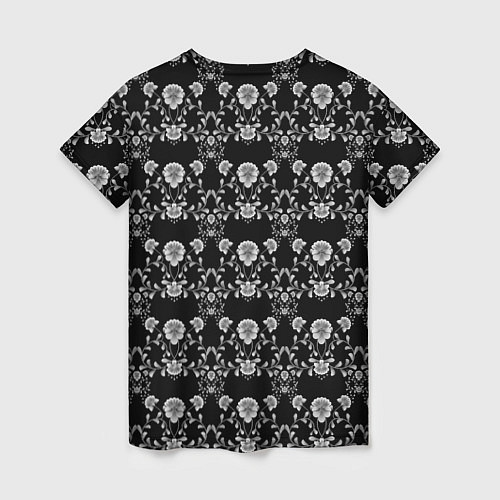 Женская футболка Черно-белый цветочный полосатый ретро узор / 3D-принт – фото 2