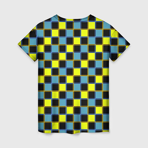 Женская футболка Желто-синий клетчатый яркий неоновый узор / 3D-принт – фото 2