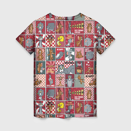 Женская футболка Новогодний паттерн Том и Джерри / 3D-принт – фото 2