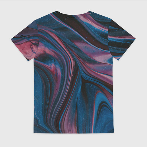 Женская футболка Абстрактные фиолетовые и синие волны с блёстками / 3D-принт – фото 2