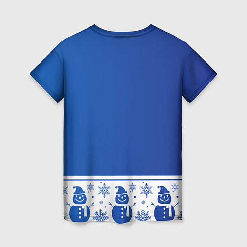 Женская футболка Снеговики в снежинках синие / 3D-принт – фото 2