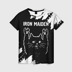 Футболка женская Группа Iron Maiden и рок кот, цвет: 3D-принт