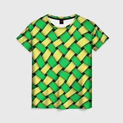 Футболка женская Жёлто-зелёная плетёнка - оптическая иллюзия, цвет: 3D-принт