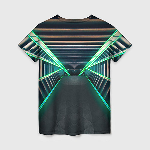 Женская футболка Неоновые фонари на космическом коридоре / 3D-принт – фото 2