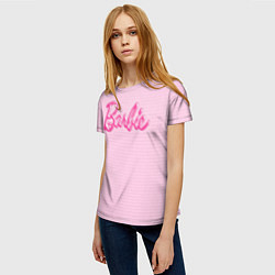 Футболка женская Барби - логотип на клетчатом фоне, цвет: 3D-принт — фото 2