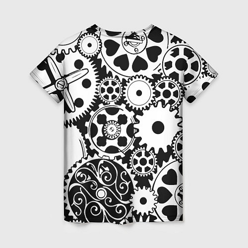 Женская футболка Шестеренки в черно-белом стиле / 3D-принт – фото 2