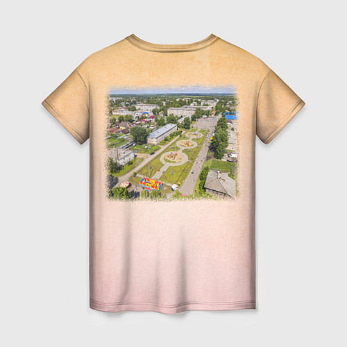Женская футболка Яранск - рельсовый автобус и городская площадь / 3D-принт – фото 2