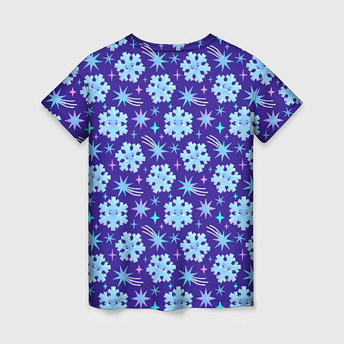 Женская футболка Снежинки со звездами в синем небе / 3D-принт – фото 2