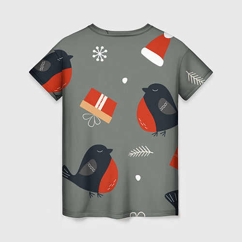 Женская футболка Новогодние снегири / 3D-принт – фото 2