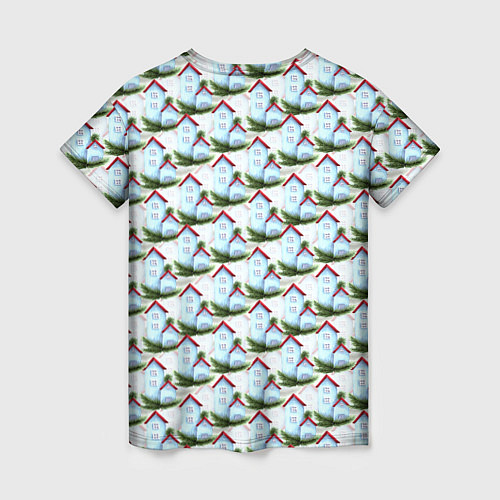 Женская футболка Домики на еловых ветках - паттерн / 3D-принт – фото 2