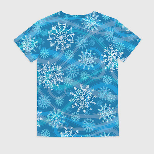 Женская футболка Узор из снежинок на синем фоне / 3D-принт – фото 2