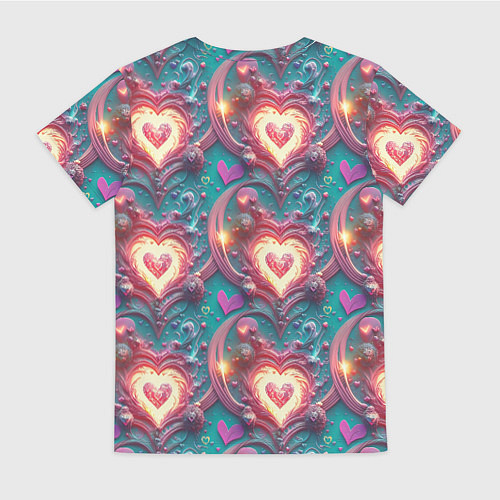Женская футболка Паттерн пылающие сердца / 3D-принт – фото 2