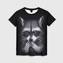 Женская футболка Енот на черном фоне