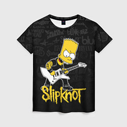 Футболка женская Slipknot Барт Симпсон рокер логотипы, цвет: 3D-принт
