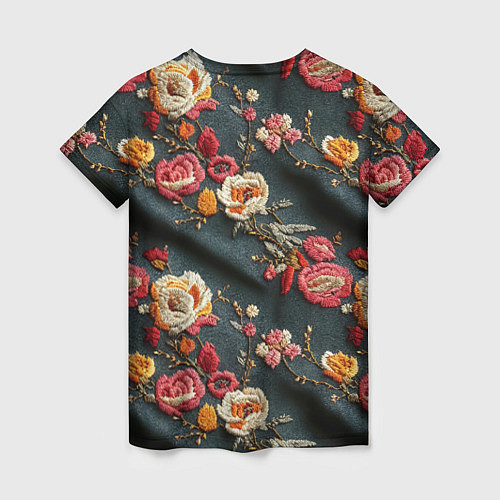 Женская футболка Эффект вышивки разные цветы / 3D-принт – фото 2