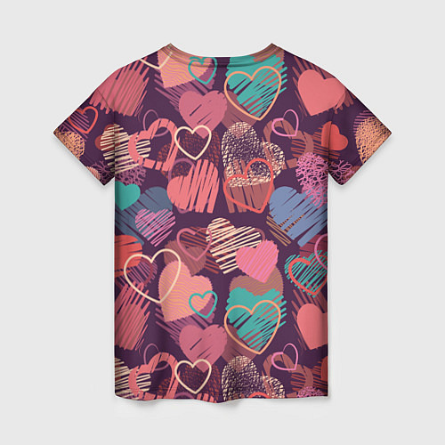 Женская футболка Узор из разных сердец / 3D-принт – фото 2