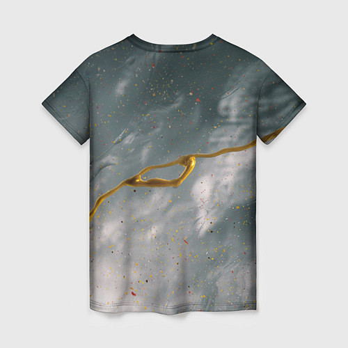 Женская футболка Абстрактный серо-белый туман и золотая краска / 3D-принт – фото 2