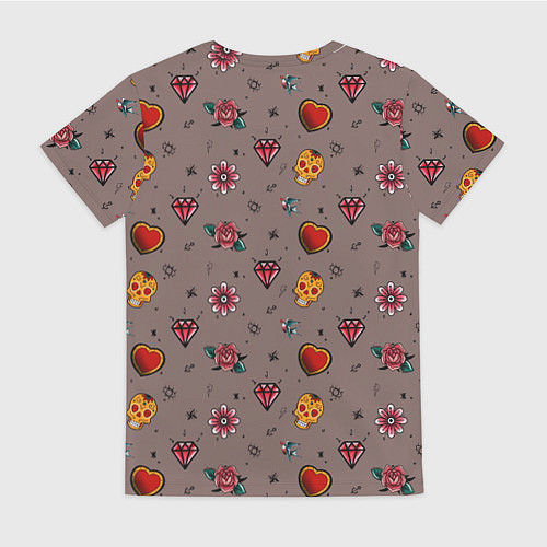 Женская футболка Паттерн с татуировками в стиле олдскул / 3D-принт – фото 2