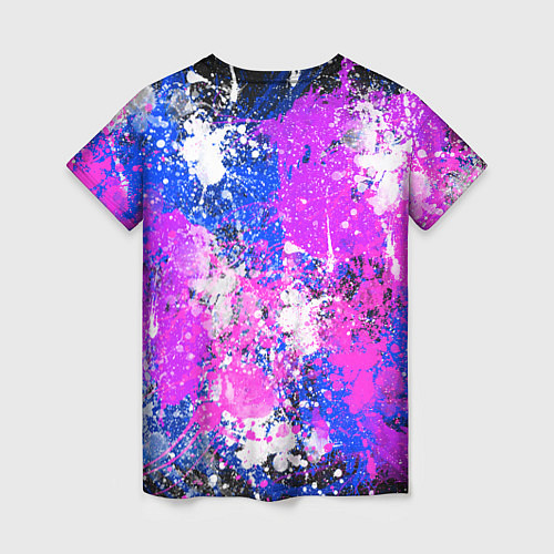 Женская футболка Разбрызганная фиолетовая краска - темный фон / 3D-принт – фото 2