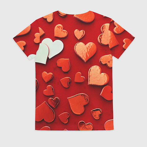 Женская футболка Красные сердца на красном фоне / 3D-принт – фото 2