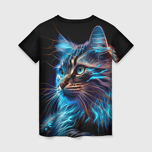Женская футболка Неоновый кот искрящий молниями / 3D-принт – фото 2